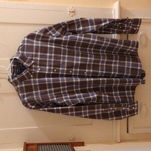 NWOT Mens Lands End gray plaid shirt Sz L 16-16.5